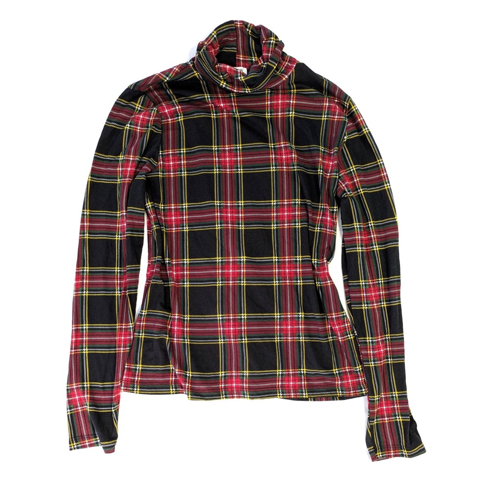 J. Crew Womens Red Green Tartan Plaid Turtleneck Long Sleeve Top Large Holiday
